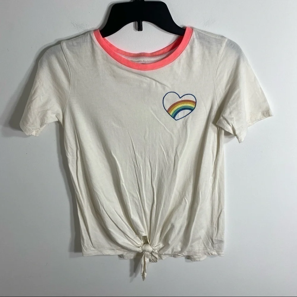 Old Navy Rainbow Heart Tie Off Shirt Girls Large